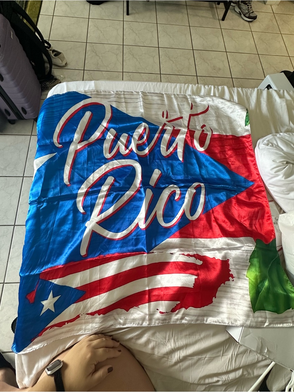 Puerto Rico Script Hair Wrap - Blue, Red & White